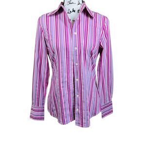 Apostrophe Stretch Women’s Striped Button Down Shirt Size M business